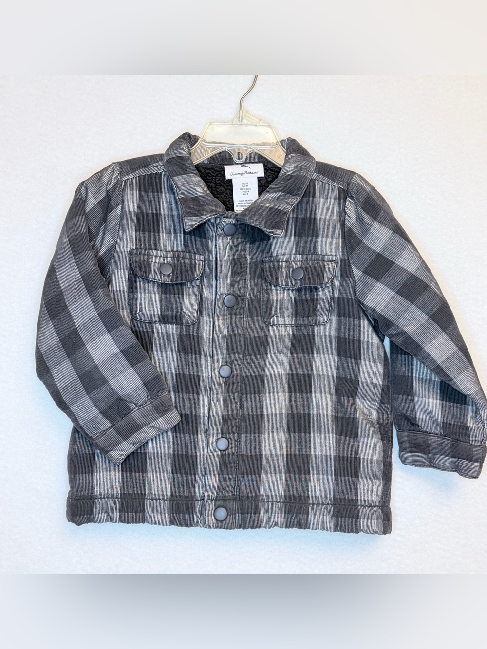 Tommy Bahama Boys 4T Corduroy Plaid Sherpa Lined Cotton Jacket Gray Black Fall